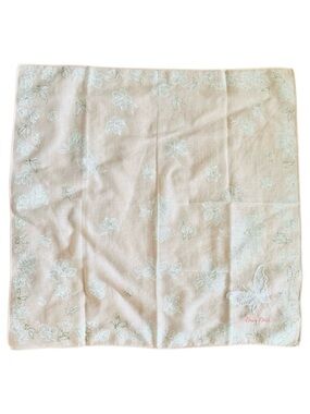 Vintage Nina Ricci Pink Floral Butterfly Cotton Handkerchief Scarf 17.25” Japan